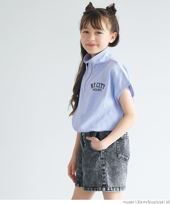 Kids Sportswear Zippered Short Sleeve Top