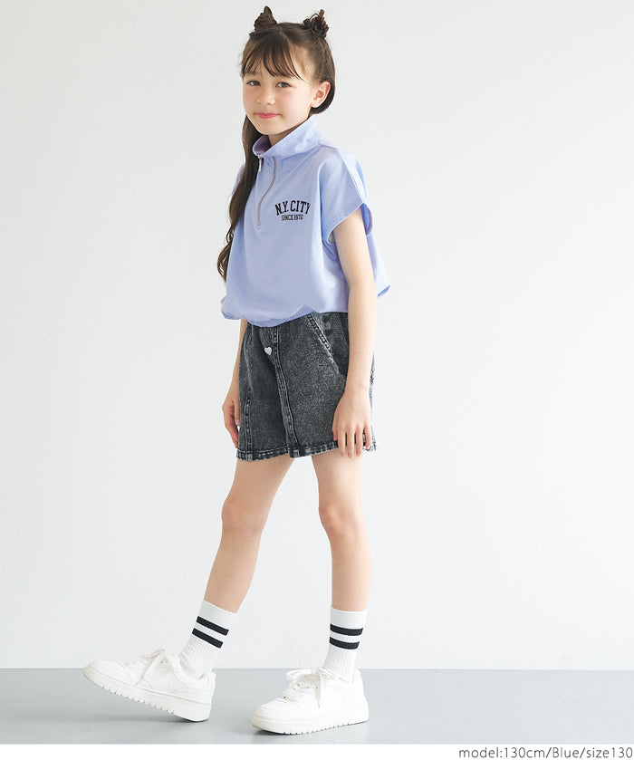 Kids Sportswear Zippered Short Sleeve Top