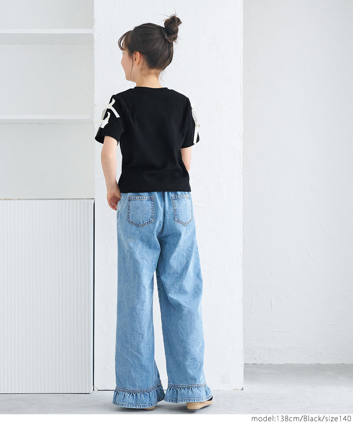 Temperament bow decoration round neck T-shirt