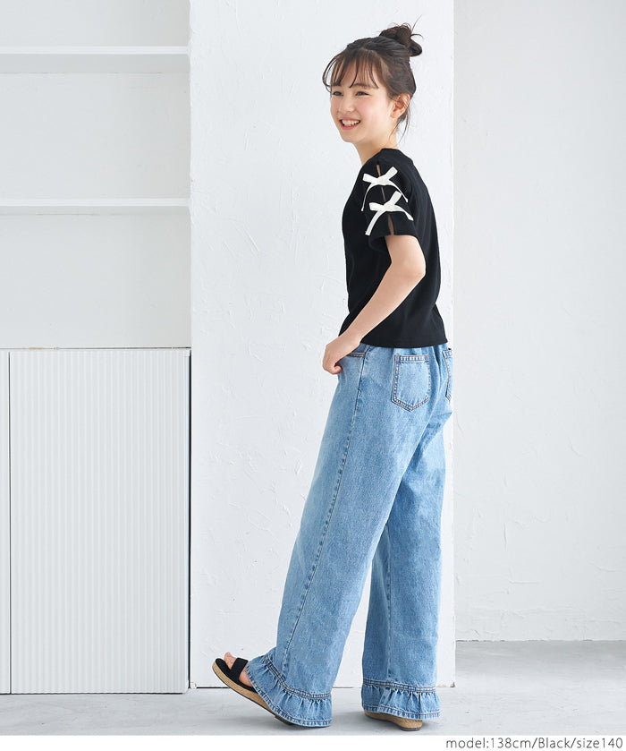 Temperament bow decoration round neck T-shirt