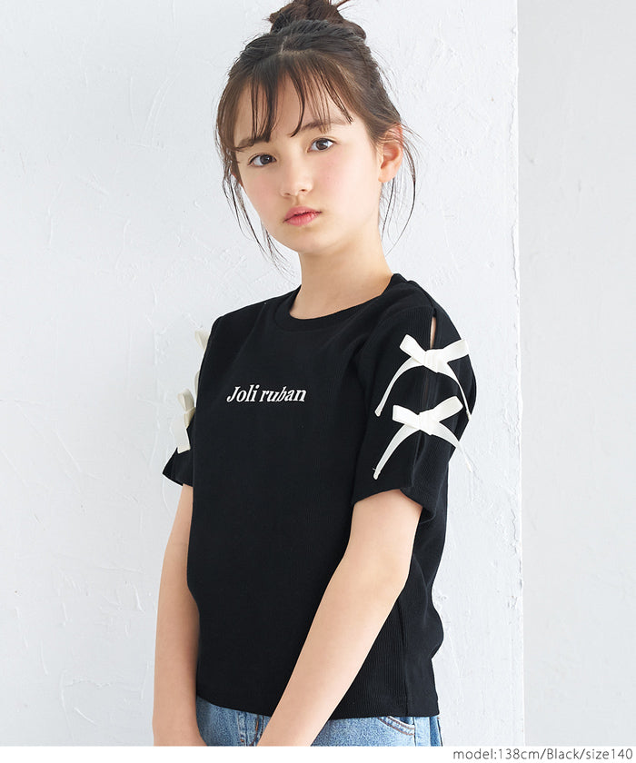 Temperament bow decoration round neck T-shirt