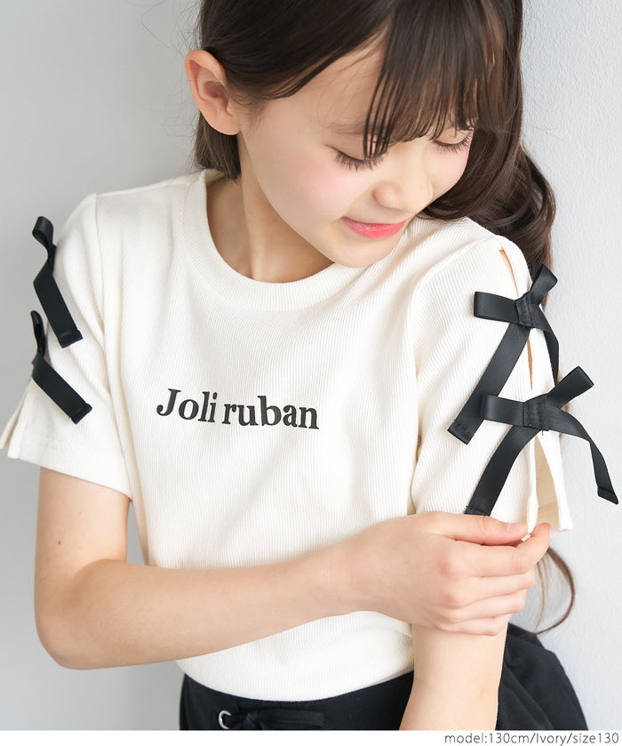 Temperament bow decoration round neck T-shirt