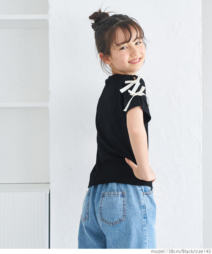 Temperament bow decoration round neck T-shirt