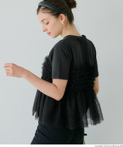 Japanese design fake two-piece tulle tube top short-sleeved Tee