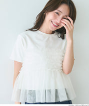 Japanese design fake two-piece tulle tube top short-sleeved Tee