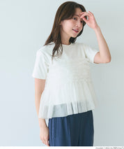 Japanese design fake two-piece tulle tube top short-sleeved Tee