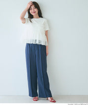 Japanese design fake two-piece tulle tube top short-sleeved Tee