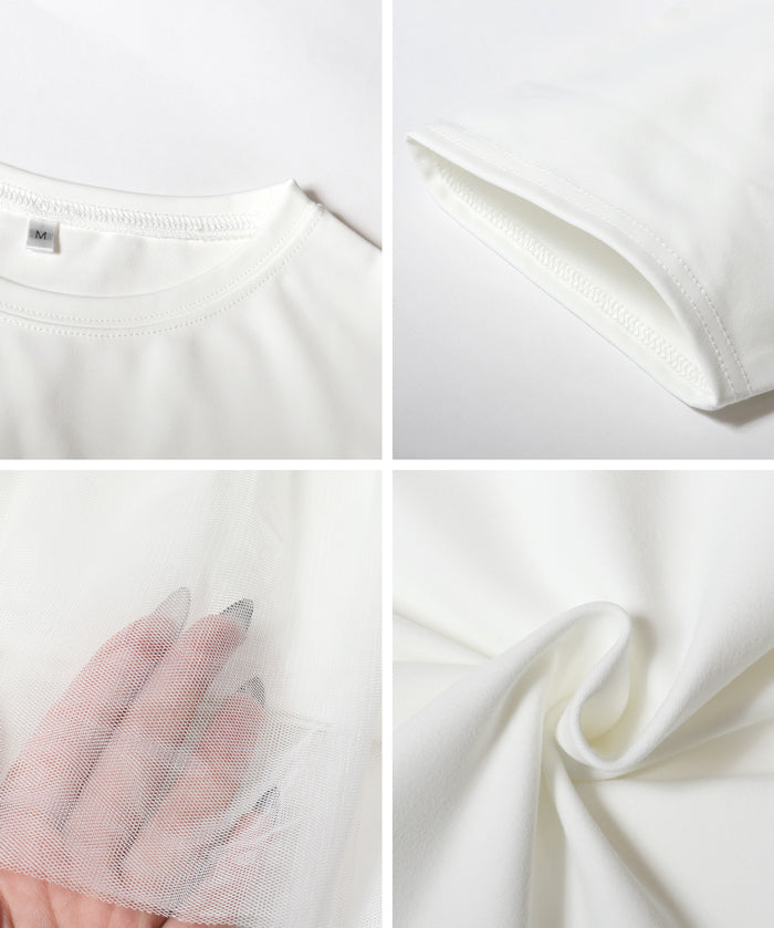 Japanese design fake two-piece tulle tube top short-sleeved Tee