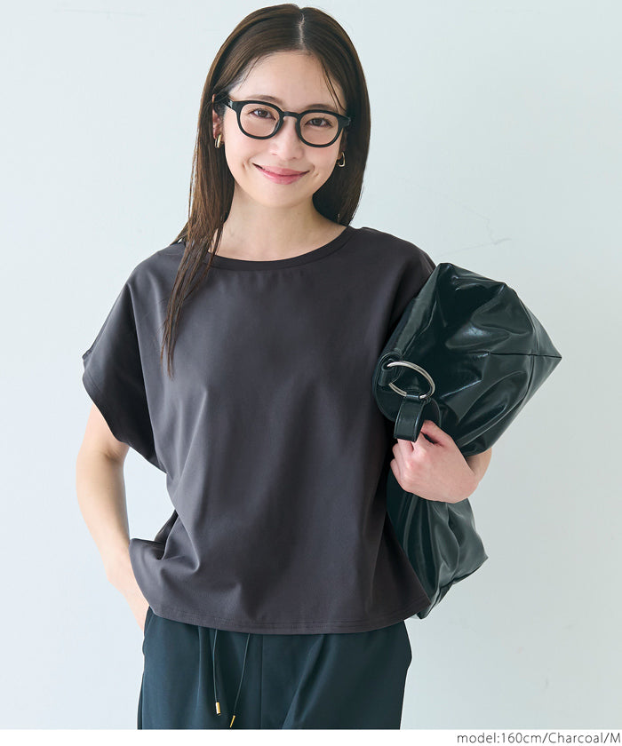 Silky-touch French-sleeved slim-fit short-sleeved top