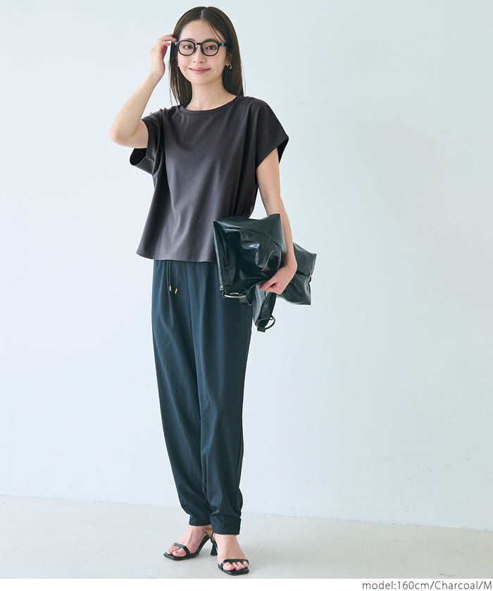 Silky-touch French-sleeved slim-fit short-sleeved top