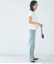 Silky-touch French-sleeved slim-fit short-sleeved top