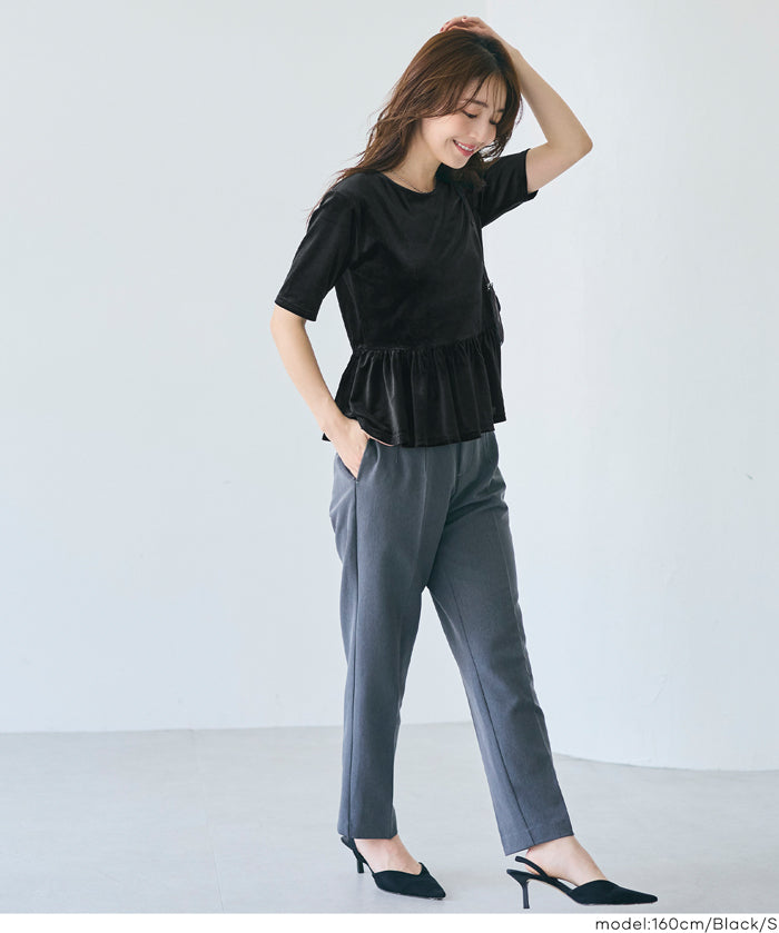 Velvet Short Sleeve Babydoll Top