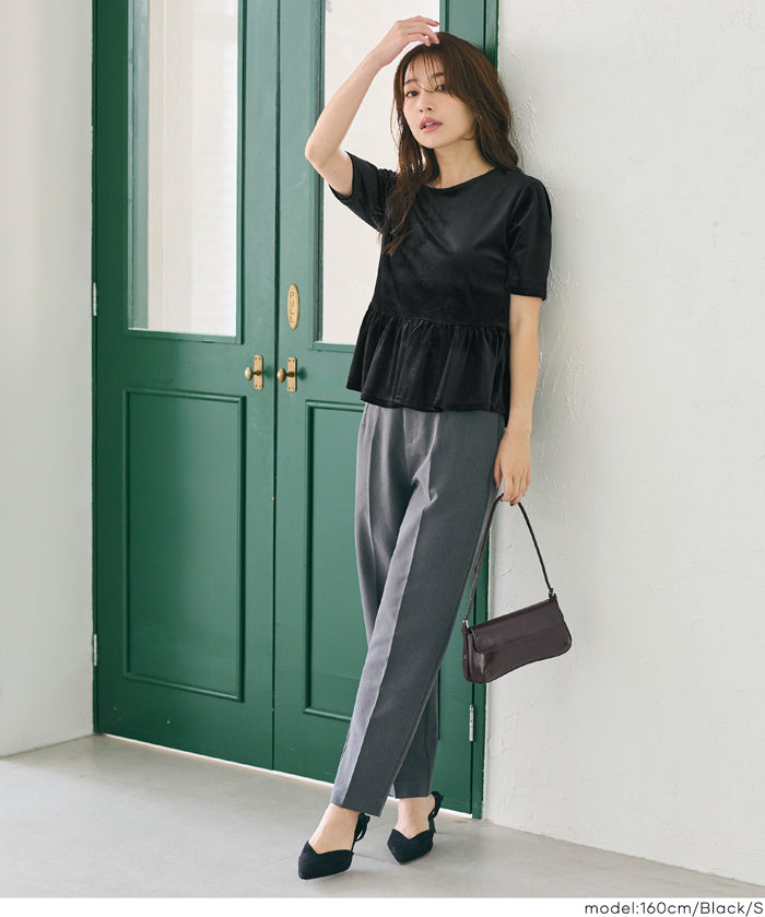 Velvet Short Sleeve Babydoll Top