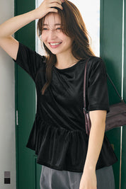 Velvet Short Sleeve Babydoll Top