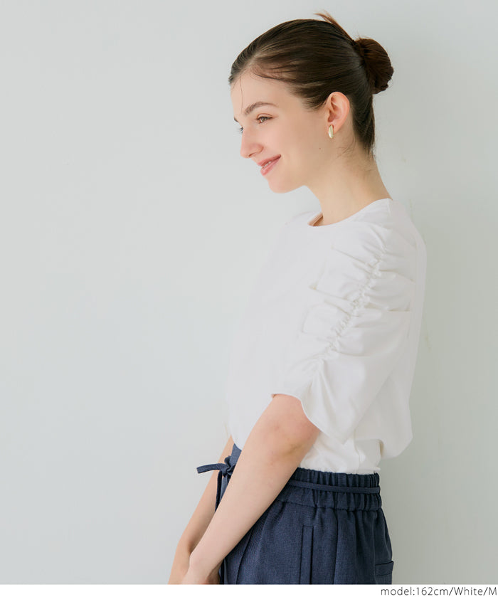 Japanese style princess sleeve solid color short-sleeved top