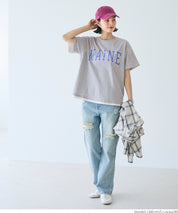 Cotton short-sleeved top with English logo and fold-over cuffs