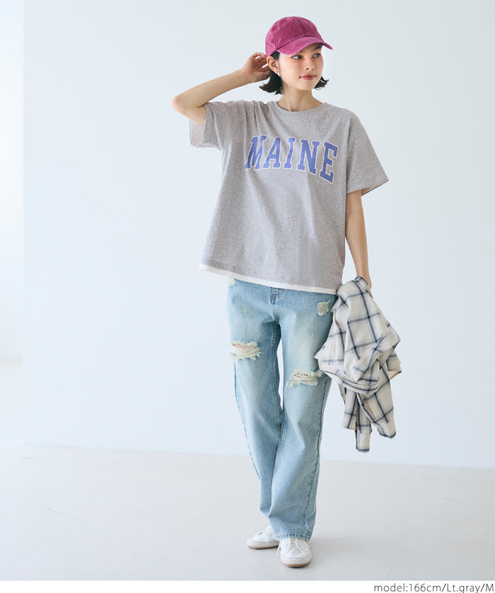 Cotton short-sleeved top with English logo and fold-over cuffs