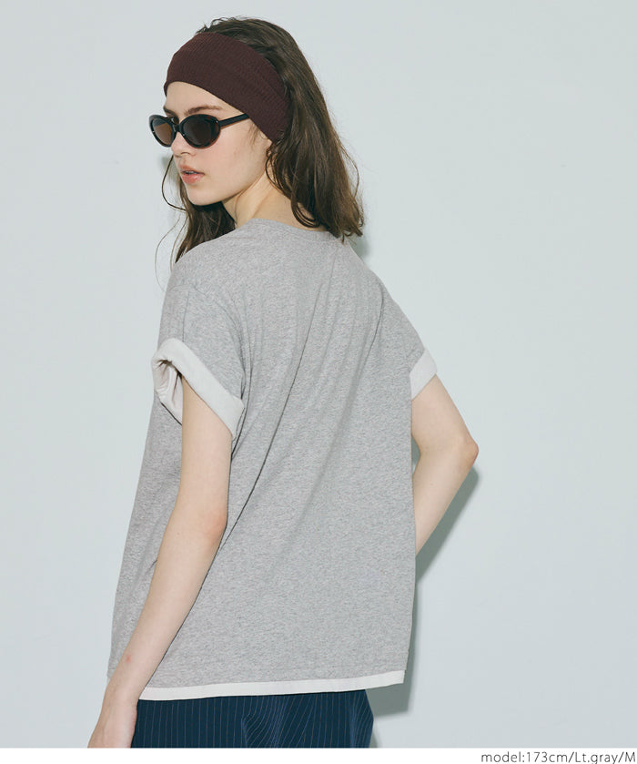 Cotton short-sleeved top with English logo and fold-over cuffs