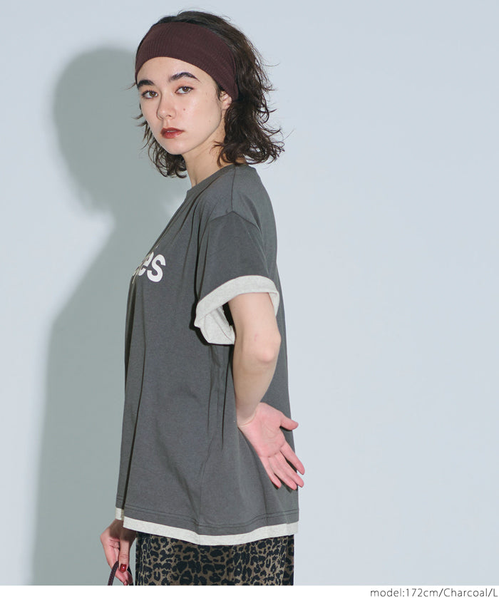 Cotton short-sleeved top with English logo and fold-over cuffs