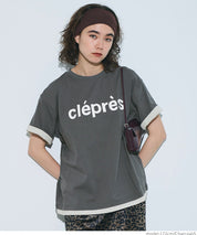 Cotton short-sleeved top with English logo and fold-over cuffs