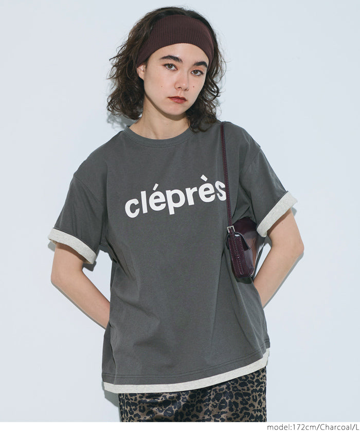 Cotton short-sleeved top with English logo and fold-over cuffs