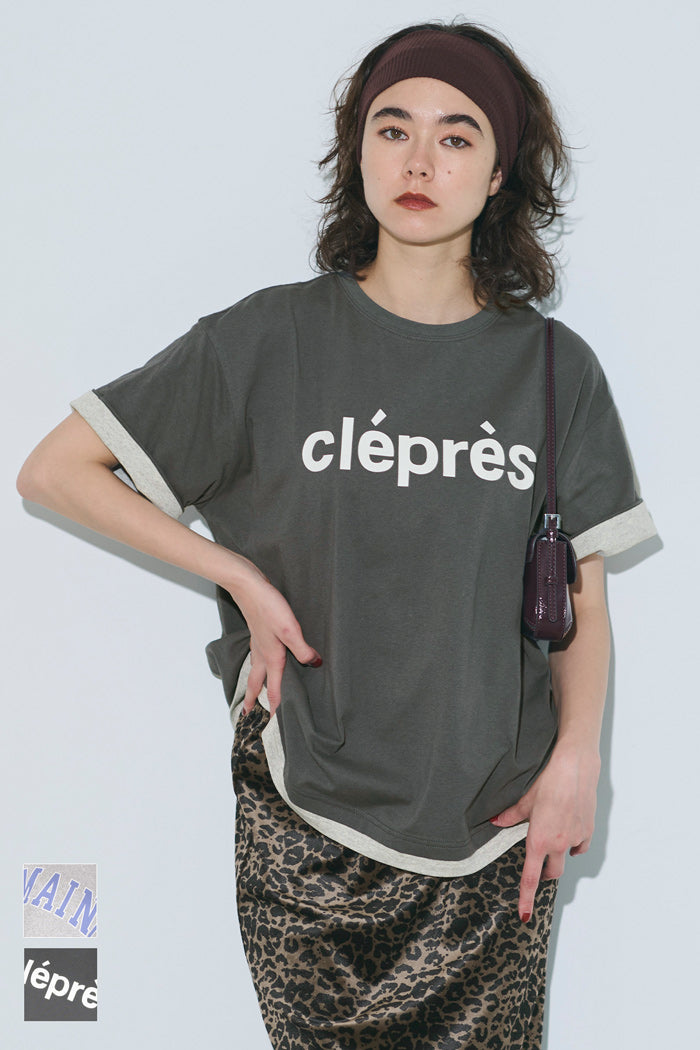 Cotton short-sleeved top with English logo and fold-over cuffs