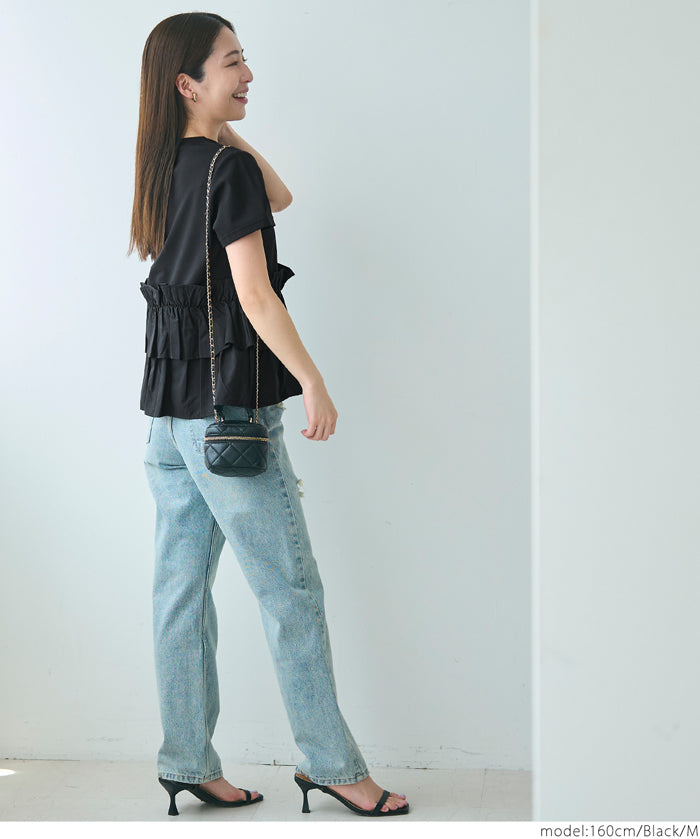 Silky touch ruffled short-sleeved babydoll top