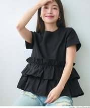 Silky touch ruffled short-sleeved babydoll top
