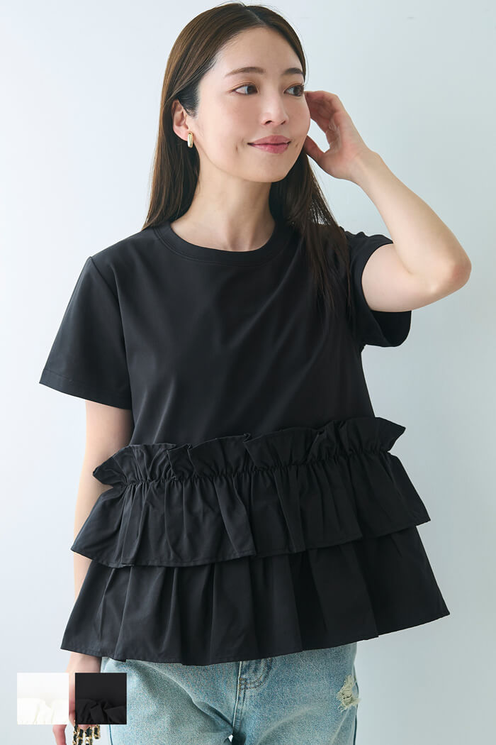 Silky touch ruffled short-sleeved babydoll top