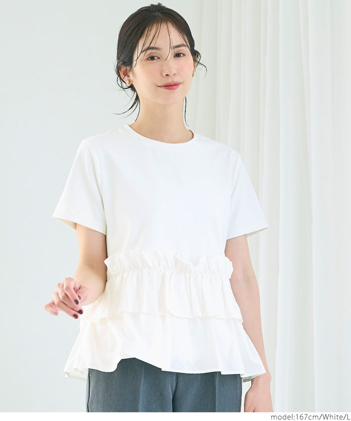 Silky touch ruffled short-sleeved babydoll top