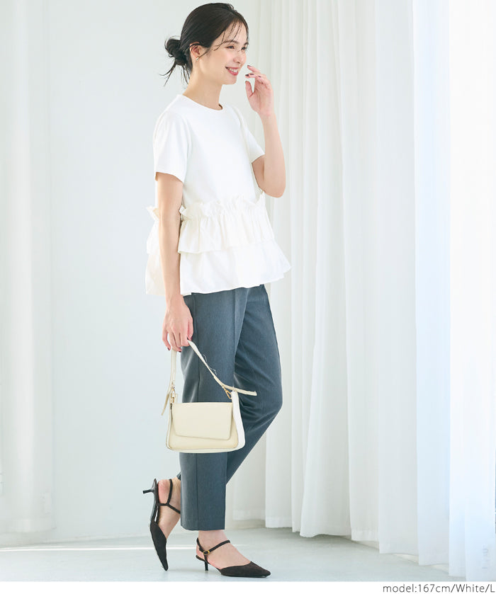 Silky touch ruffled short-sleeved babydoll top