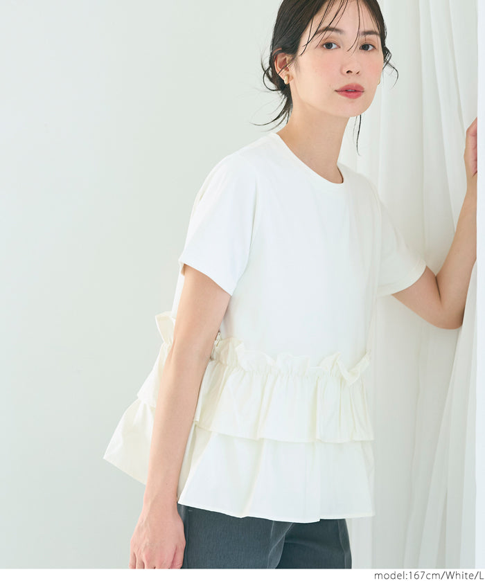 Silky touch ruffled short-sleeved babydoll top