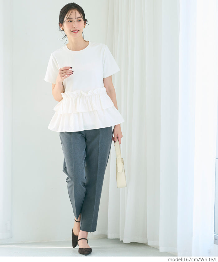 Silky touch ruffled short-sleeved babydoll top