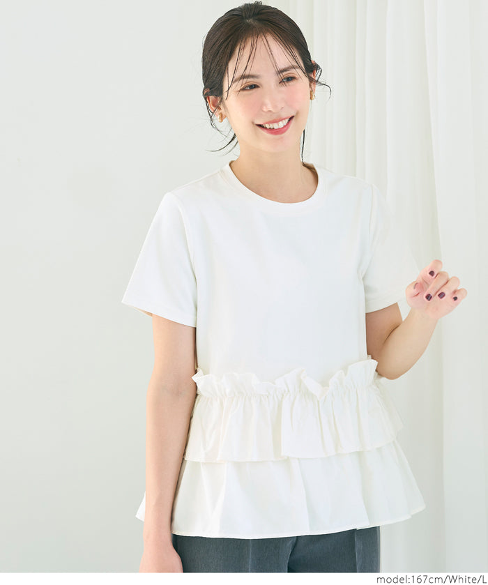 Silky touch ruffled short-sleeved babydoll top