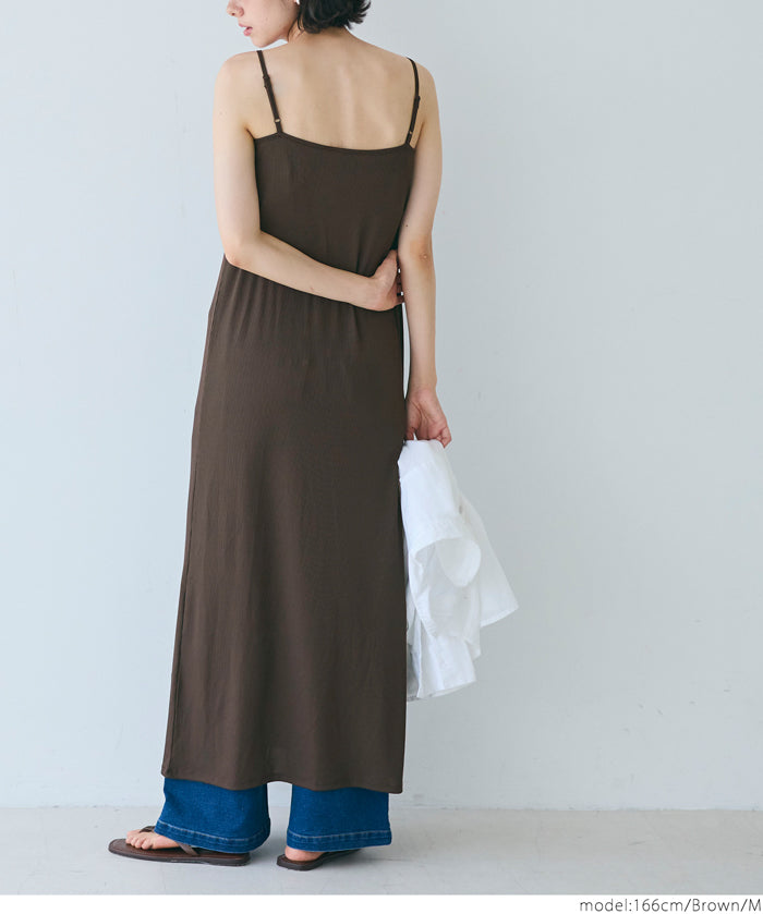 OUT BRA Silky fabric hooded spaghetti-strap dress