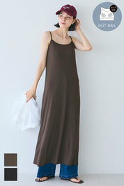 OUT BRA Silky fabric hooded spaghetti-strap dress