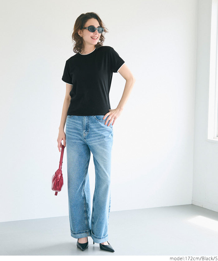 Layered cropped fitted crew neck T-shirt