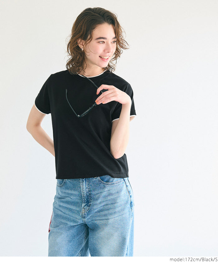 Layered cropped fitted crew neck T-shirt