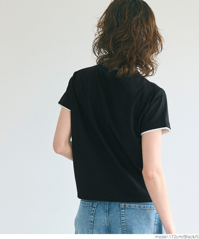 Layered cropped fitted crew neck T-shirt