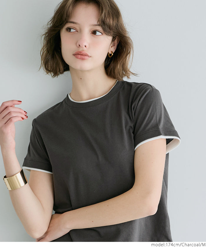 Layered cropped fitted crew neck T-shirt