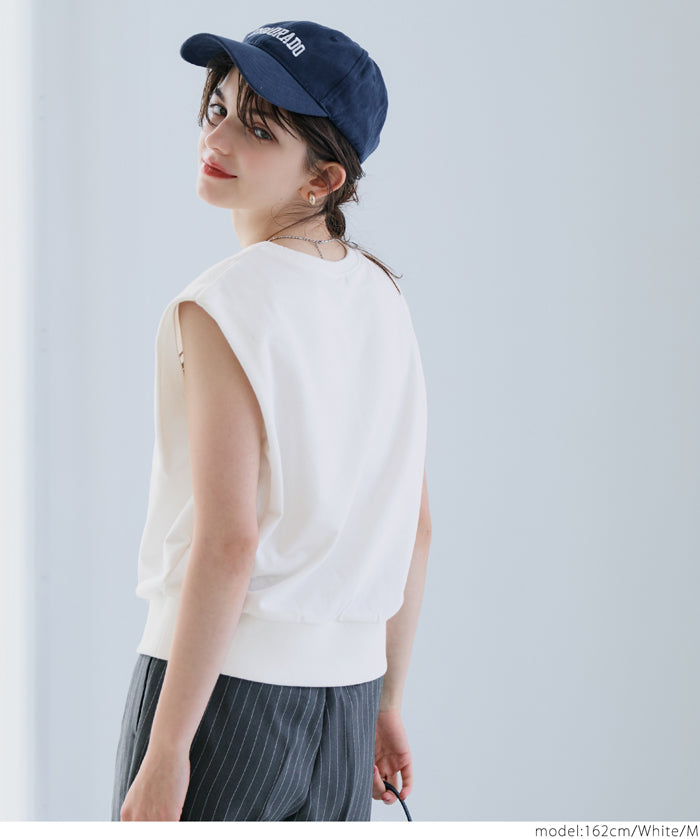 College Style Embroidered Logo Cropped Sleeveless