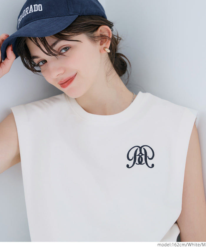 College Style Embroidered Logo Cropped Sleeveless