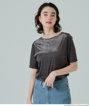 氣質垂感絲絨中線短袖上衣