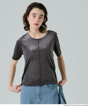 氣質垂感絲絨中線短袖上衣