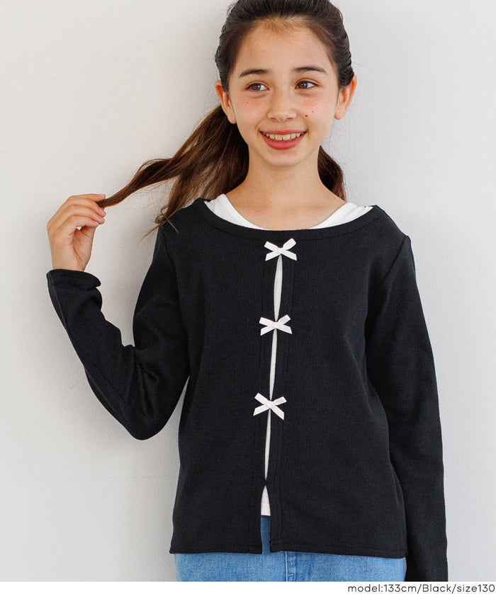 童裝可愛蝴蝶結兩層造型長袖上衣