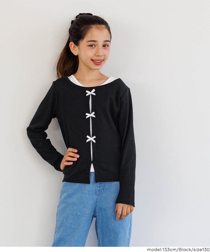 童裝可愛蝴蝶結兩層造型長袖上衣