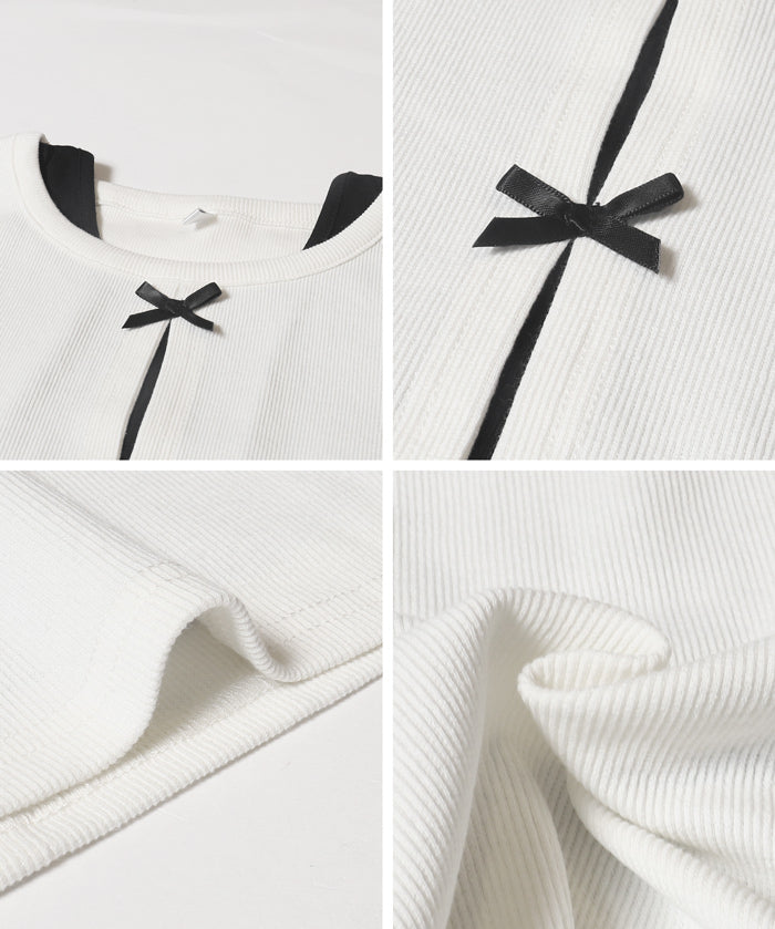 童裝可愛蝴蝶結兩層造型長袖上衣