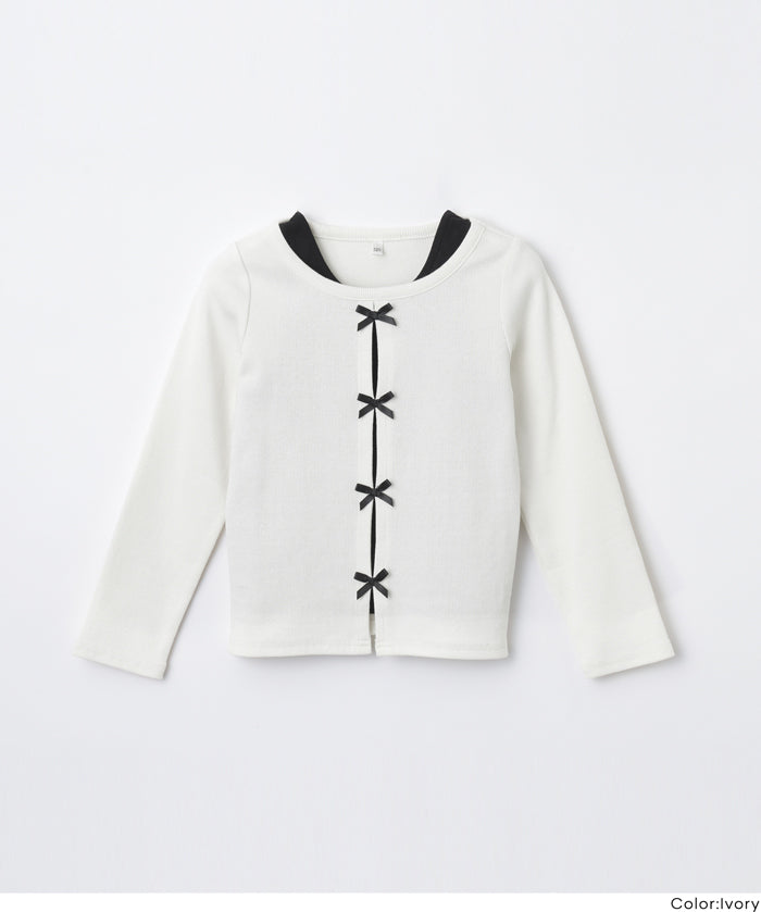 童裝可愛蝴蝶結兩層造型長袖上衣