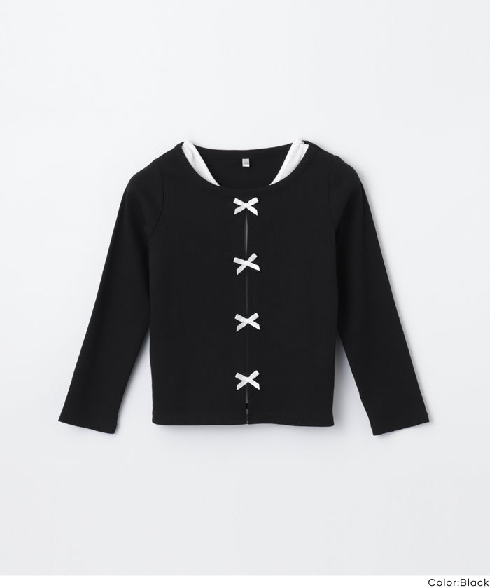 童裝可愛蝴蝶結兩層造型長袖上衣