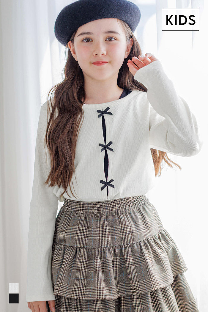 童裝可愛蝴蝶結兩層造型長袖上衣